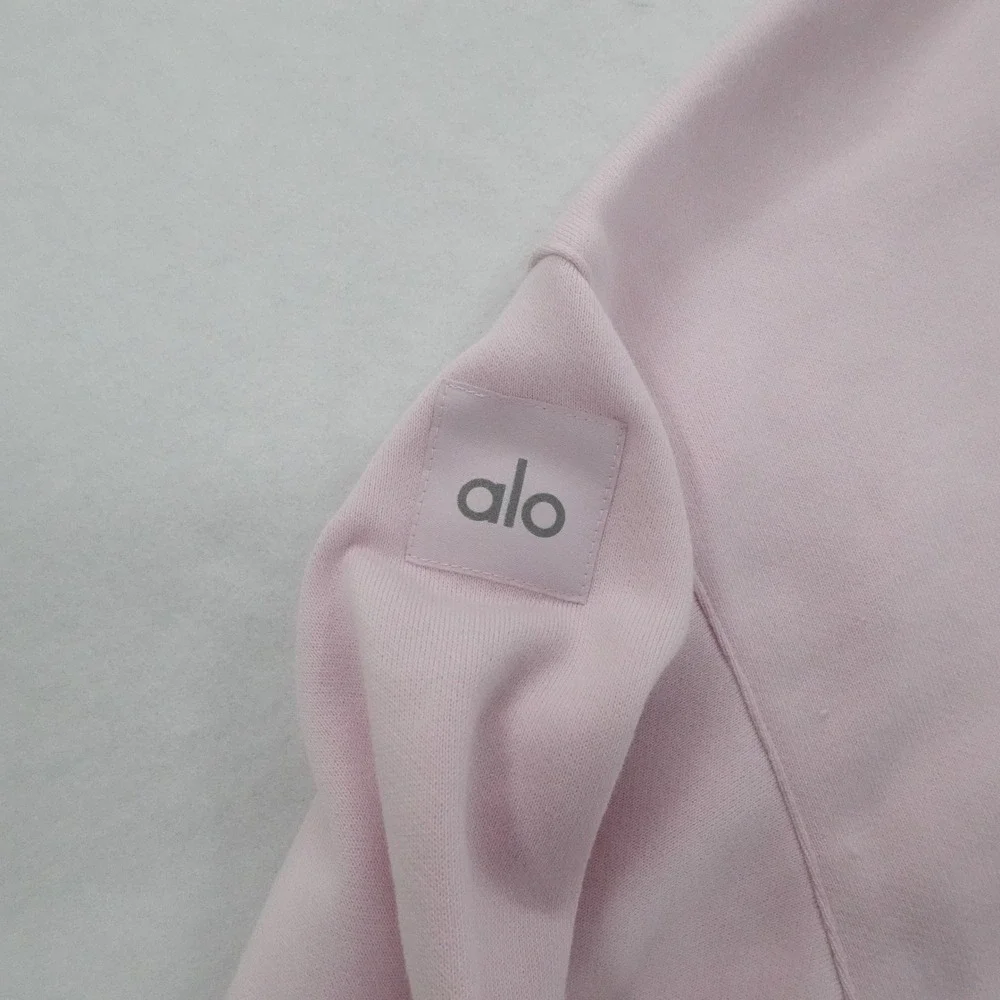 Alo Yoga Sweatshirt Womens S Pink Collared Cropped Polo Club Tennis Preppy